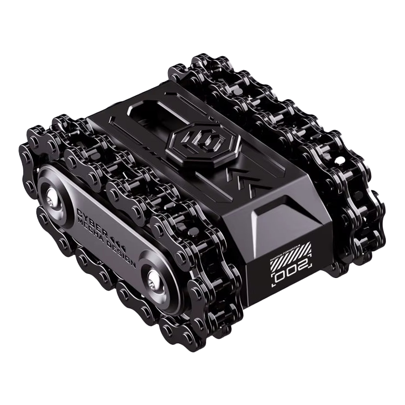 Gray metal military tank fidget toy on white background featuring a rotating turret, smooth rolling tracks and compact stress relief design