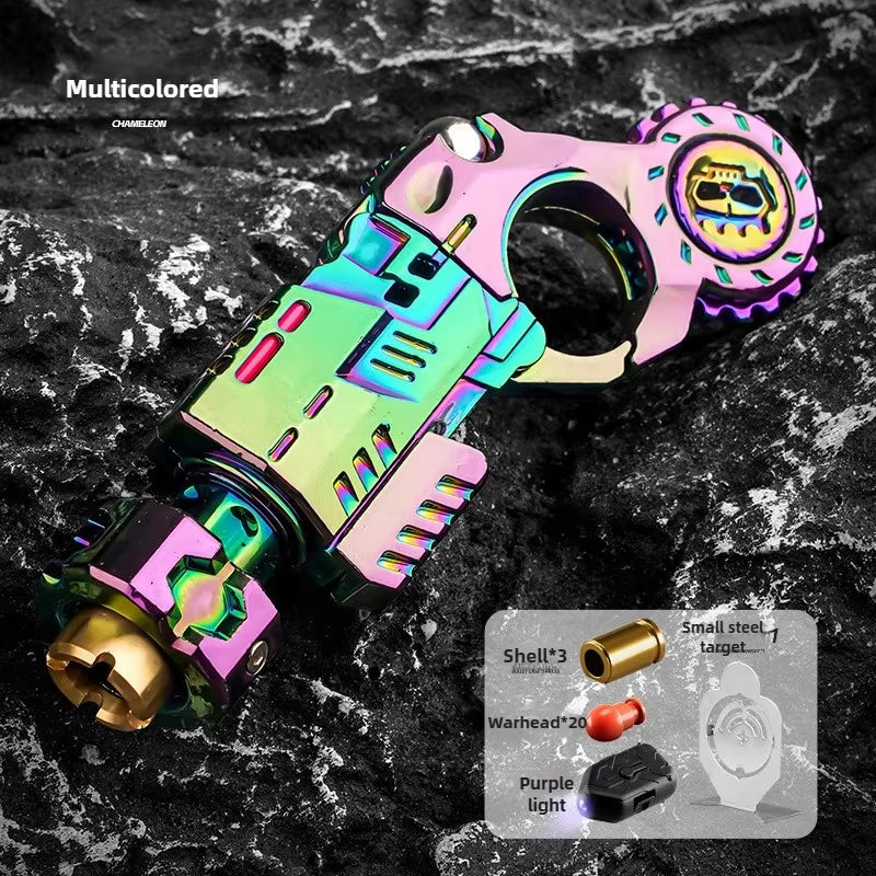 Shell-Ejecting Alloy Toy Pistol Set Stress Relief Fidget Sensory Toy Mini Finger Spinning Top EDC Desk Gadget Gift for Teen Boys