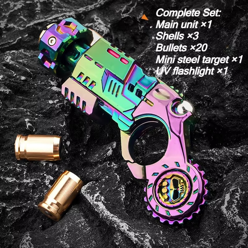 Shell-Ejecting Alloy Toy Pistol Set Stress Relief Fidget Sensory Toy Mini Finger Spinning Top EDC Desk Gadget Gift for Teen Boys