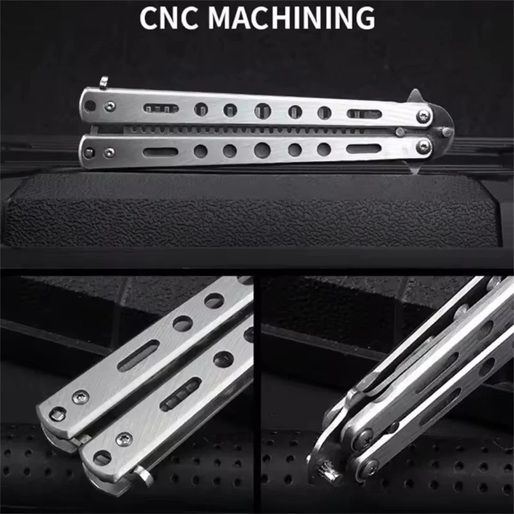 Foldable Stainless Steel Butterfly Knife Comb for Beard and Moustache Grooming - Professional Hairdressing Styling Tool