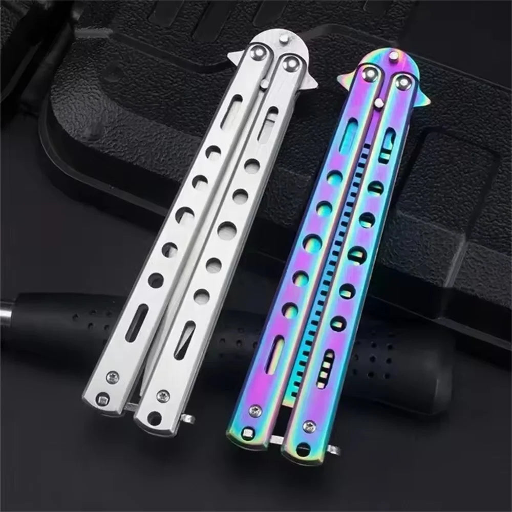 Foldable Stainless Steel Butterfly Knife Comb for Beard and Moustache Grooming - Professional Hairdressing Styling Tool