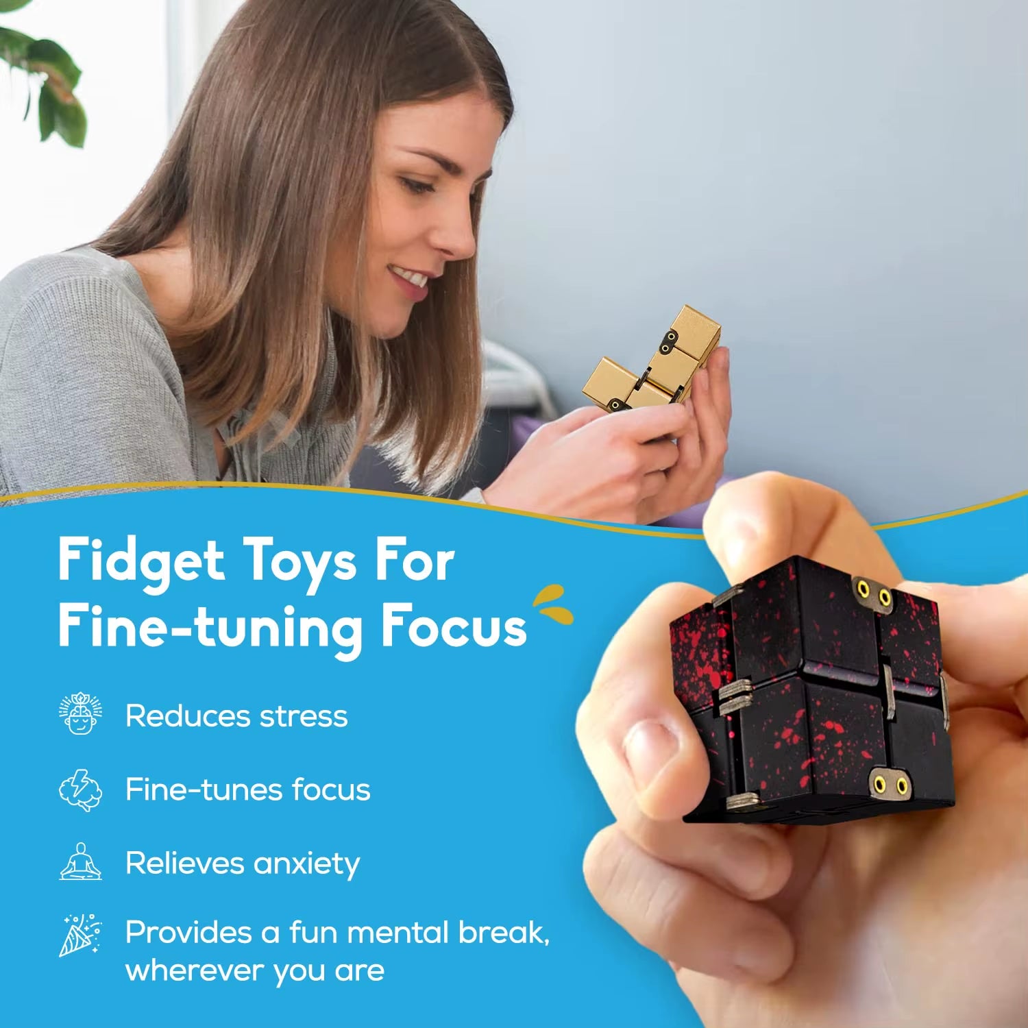 Experience Calm with the Infinity Cube Metal Fidget Toy - The Ultimate Anxiety Relief Device for Adults and Kids with Autism and ADHD